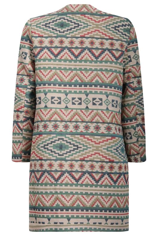Cream Tribal Aztec Print Overcoat 