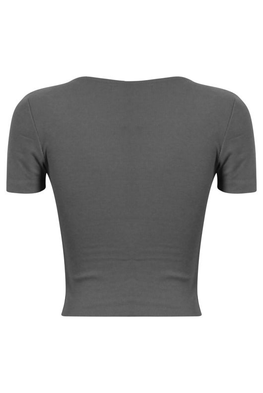 Grey Basic Wrap Front Crop Top