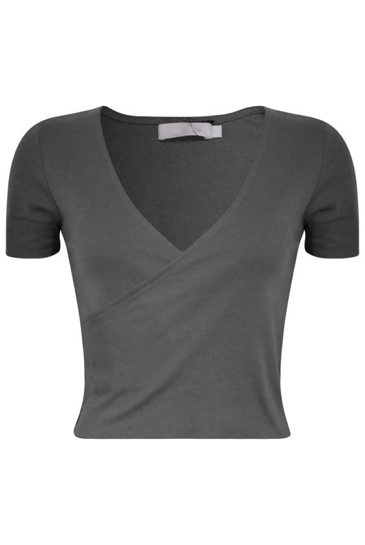 Grey Basic Wrap Front Crop Top