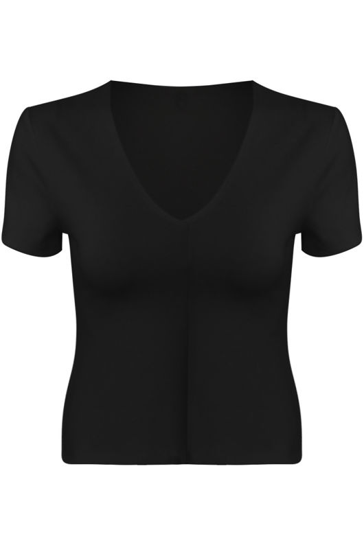 Black Deep Neck Crop Tops