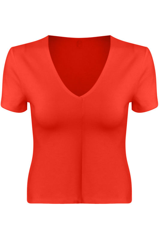 Red Deep Neck Crop Tops