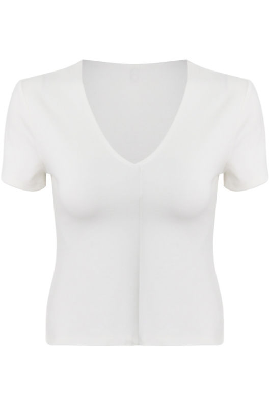 White Deep Neck Crop Tops