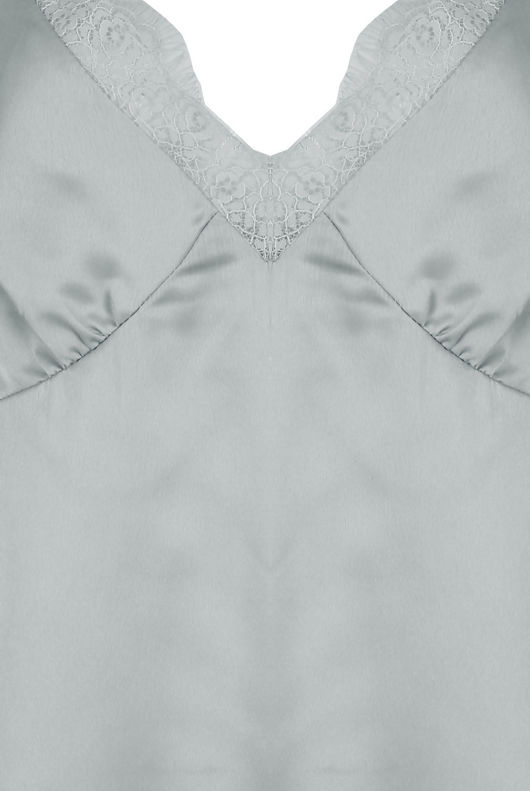 Grey Satin Lace Trim Cami Tops