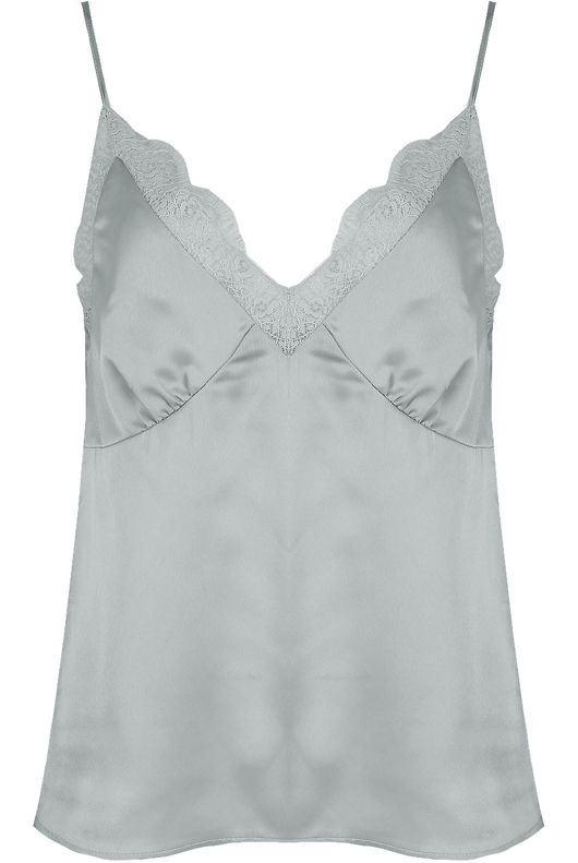 Grey Satin Lace Trim Cami Tops