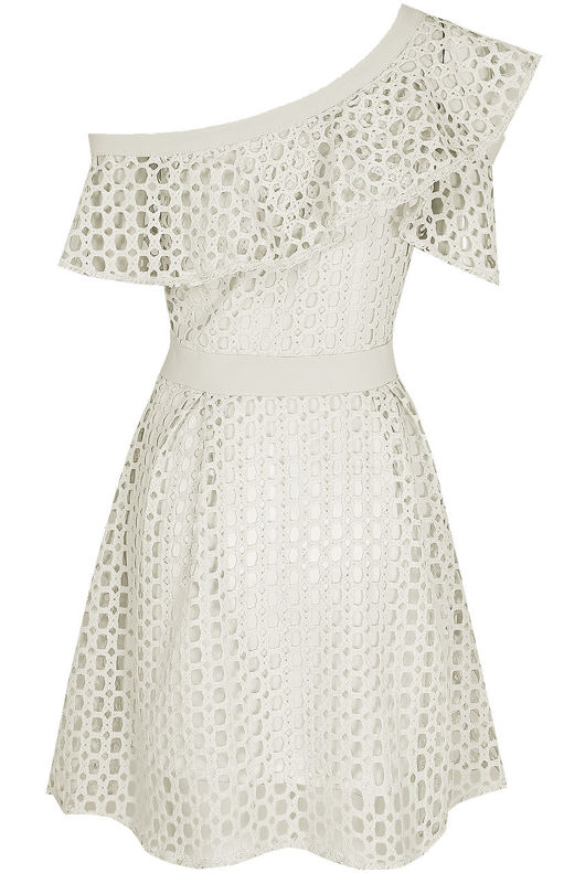 White Crochet Front Button Up Shift Dress 