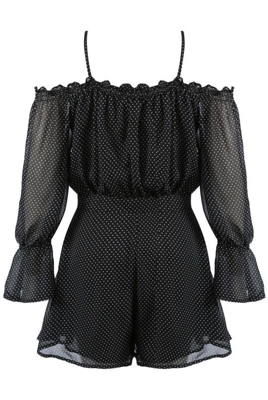 Black Polka Dot Off Shoulder Playsuit