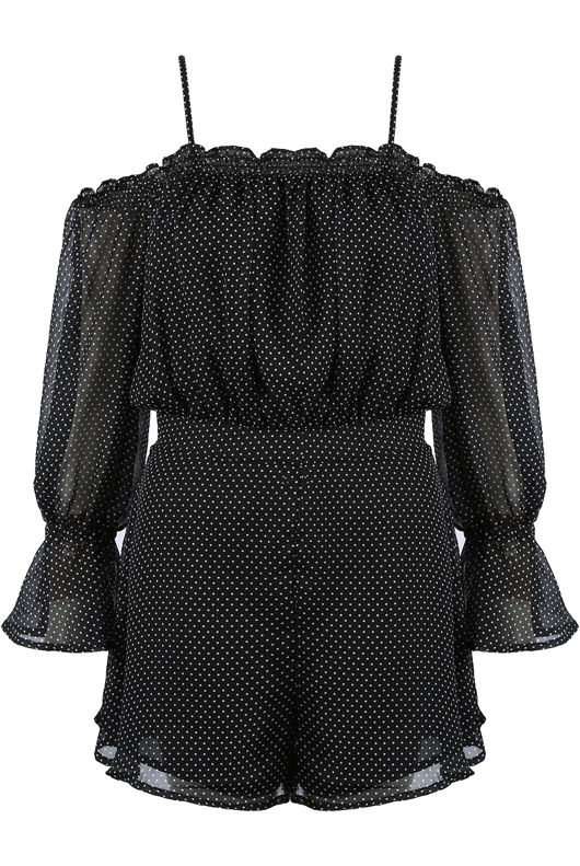 Black Polka Dot Off Shoulder Playsuit