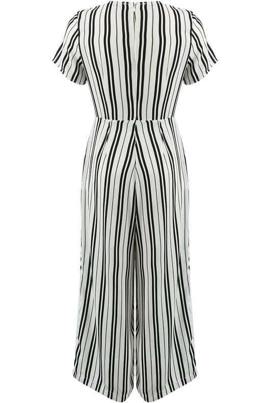 White Stripes Knot Front Jumpsuit 