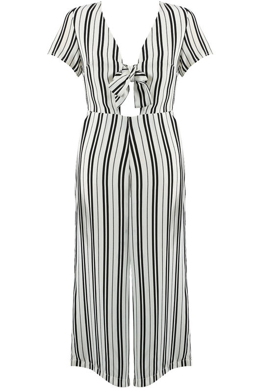 White Stripes Knot Front Jumpsuit 