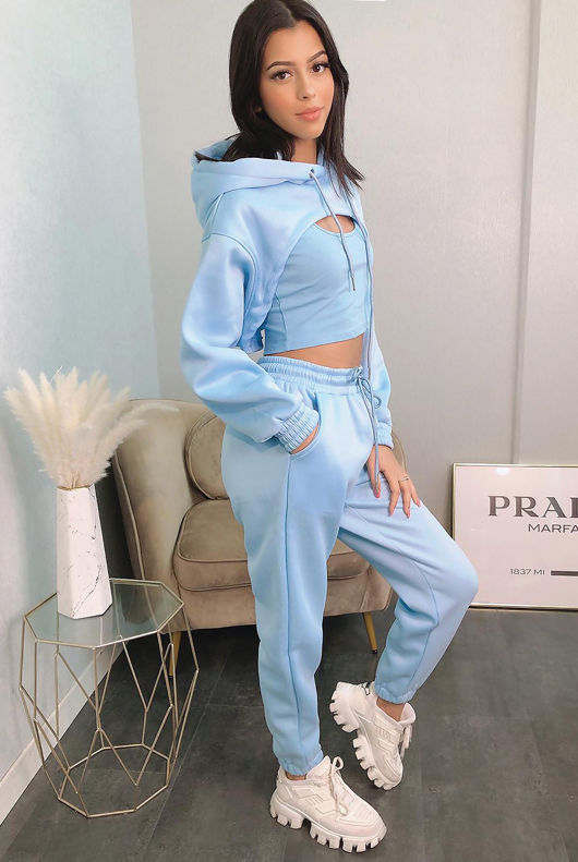 Blue Arm Warmer & Vest 3 Piece Hooded Loungewear Set