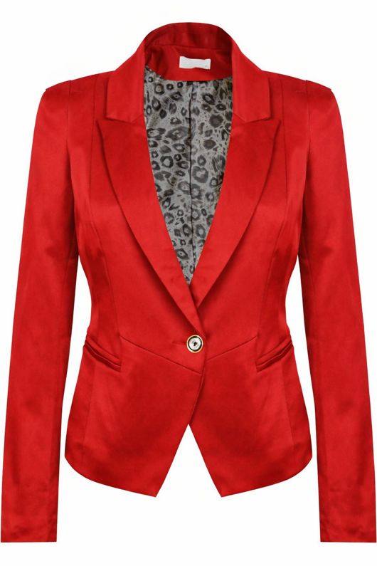 Red Leopard Lined Single Button Blazer