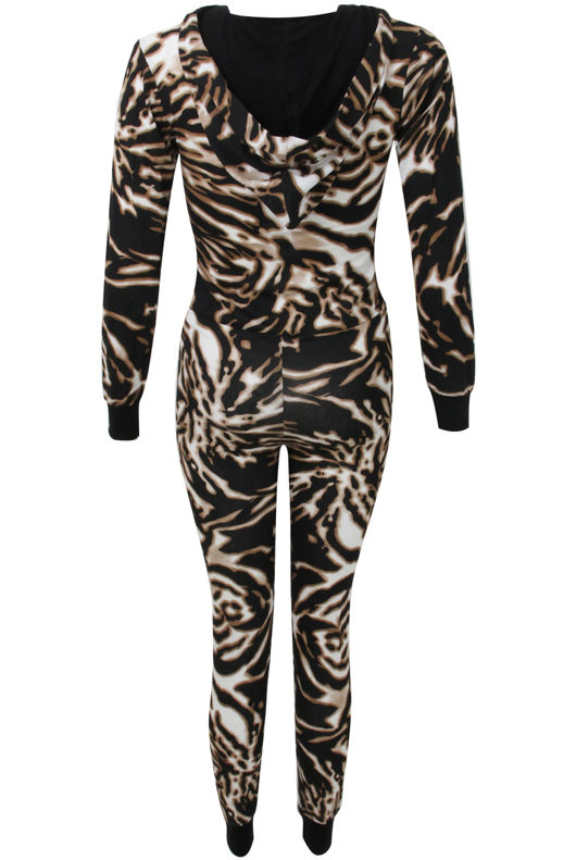 Wild Anmial Print Hooded Zip-up Slim Fit Onesie