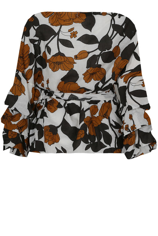 White Contrast Floral Printed Front Knot Blouse