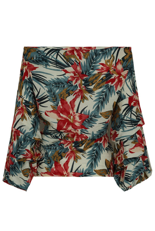 Cream Floral Printed Front Knot Blouse
