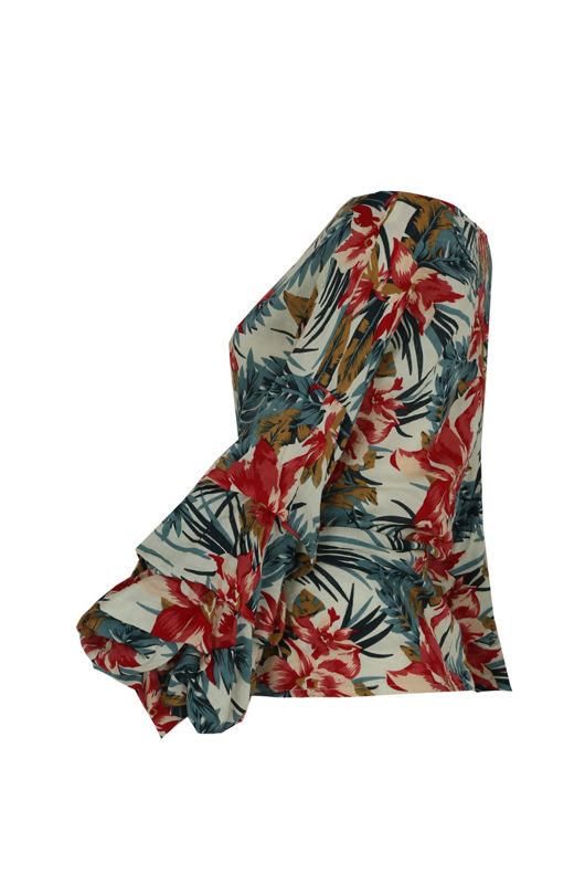 Cream Floral Printed Front Knot Blouse