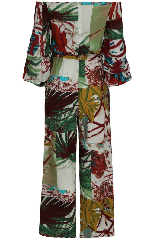 Contrast Floral Print Off Shoulder Jumpsuit 