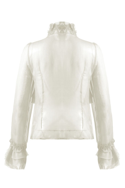 White Frilled Sheer Chiffon Pussy Bow Blouse