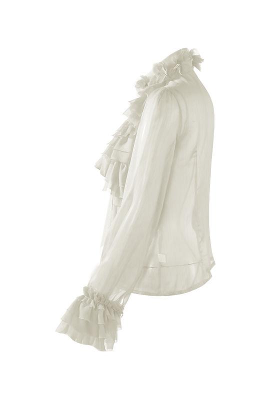 White Frilled Sheer Chiffon Pussy Bow Blouse