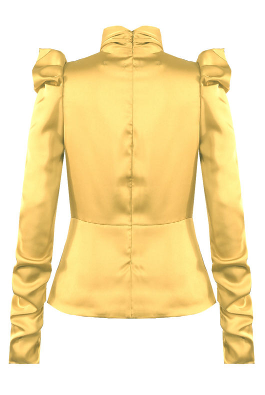 Mustard Satin Structured Blouse With Neck Tie