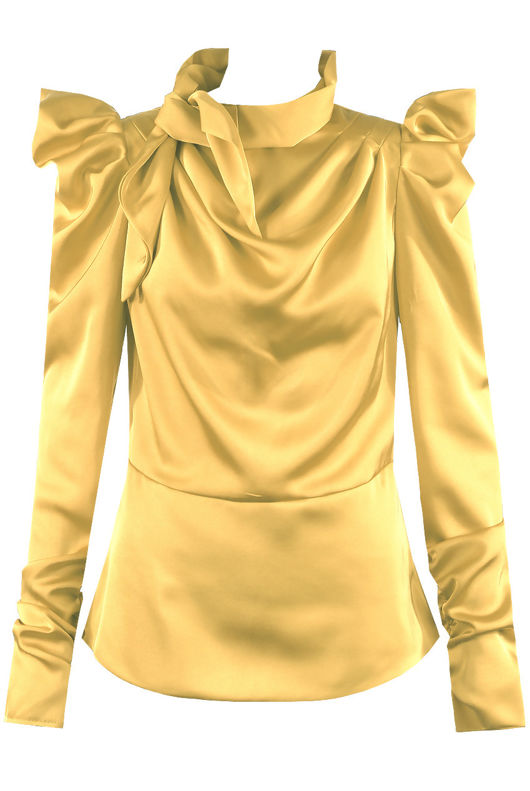 Mustard Satin Structured Blouse With Neck Tie