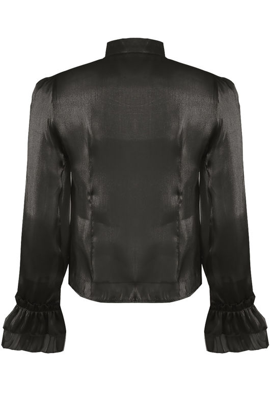 Black Frilled Front Knot High Neck Blouse