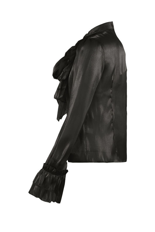 Black Frilled Front Knot High Neck Blouse
