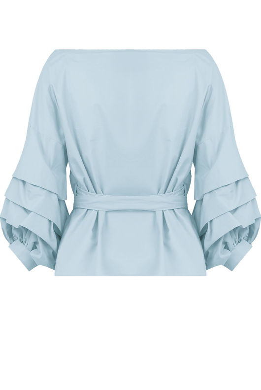 Sky Blue Cross Over Layered Sleeve Crop Tops