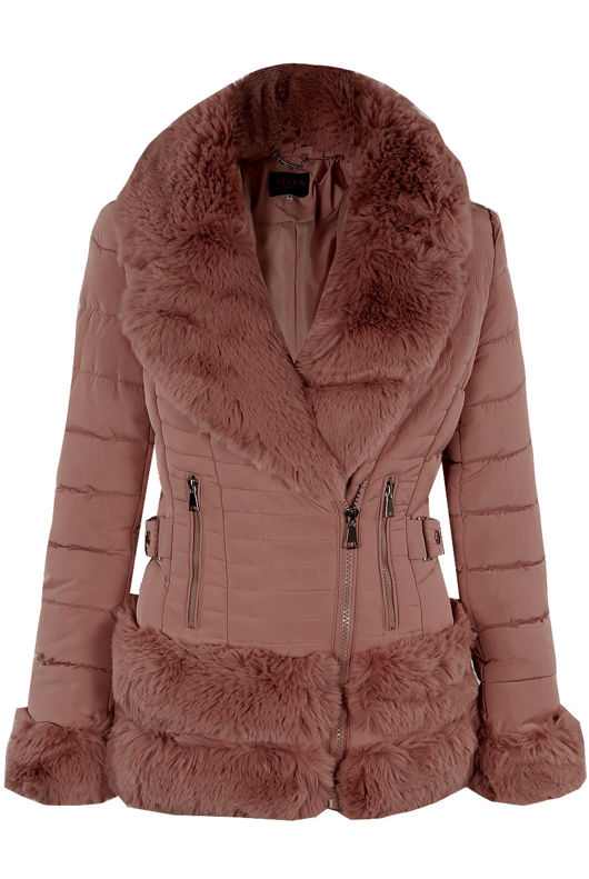 Rose Fitted Quilted Puffer Jacket With Faux Fur