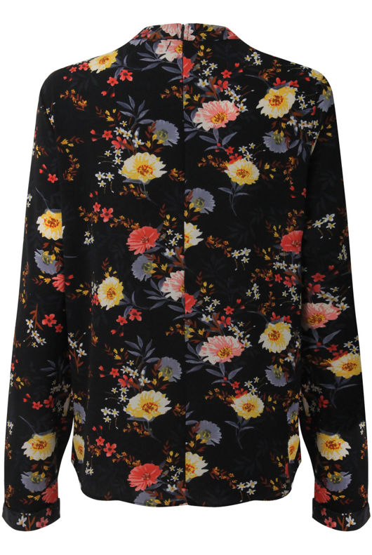 Black Cut Out Neck Floral Blouse