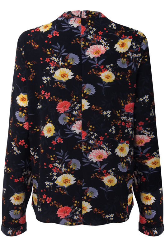 Navy Cut Out Neck Floral Blouse