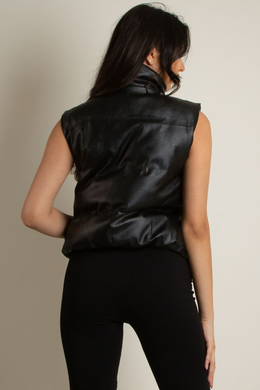 Black Faux Leather Puffer Gilet