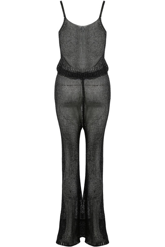 Black Metallic Knitted Crop Top