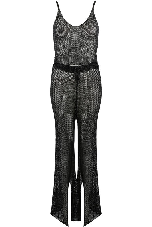 Black Metallic Knitted Crop Top
