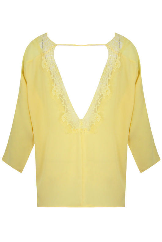 Yellow Low Back Lace Trim Tops