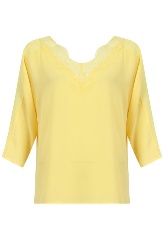 Yellow Low Back Lace Trim Tops