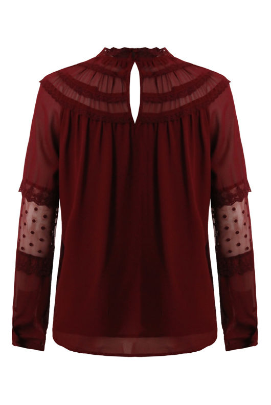 Wine Mesh Textured Lined Blouse