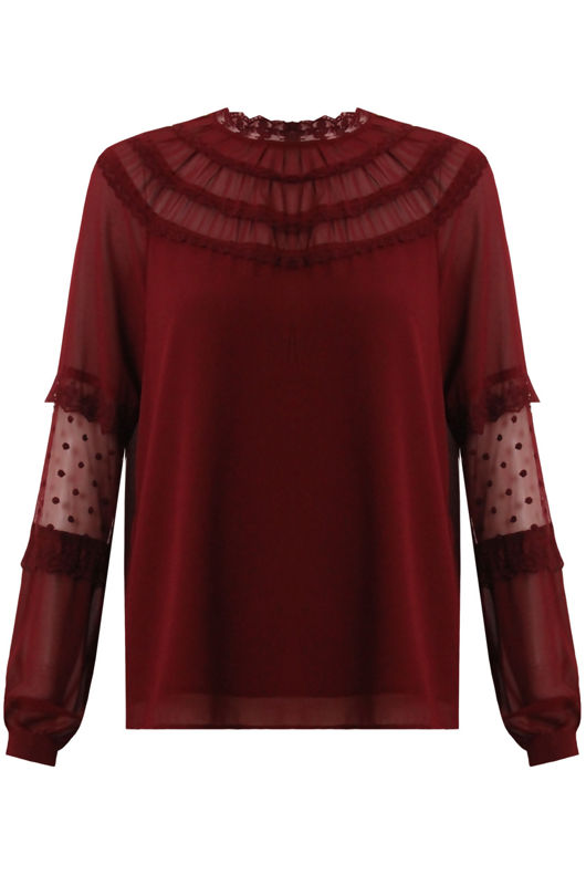 Wine Mesh Textured Lined Blouse