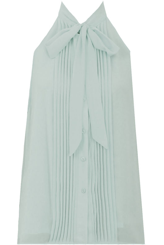 Pleated Pussybow Blouse In Mint