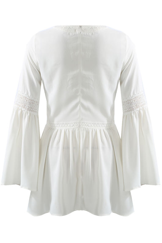 White Embroidered Bell Sleeve Swing Tunic