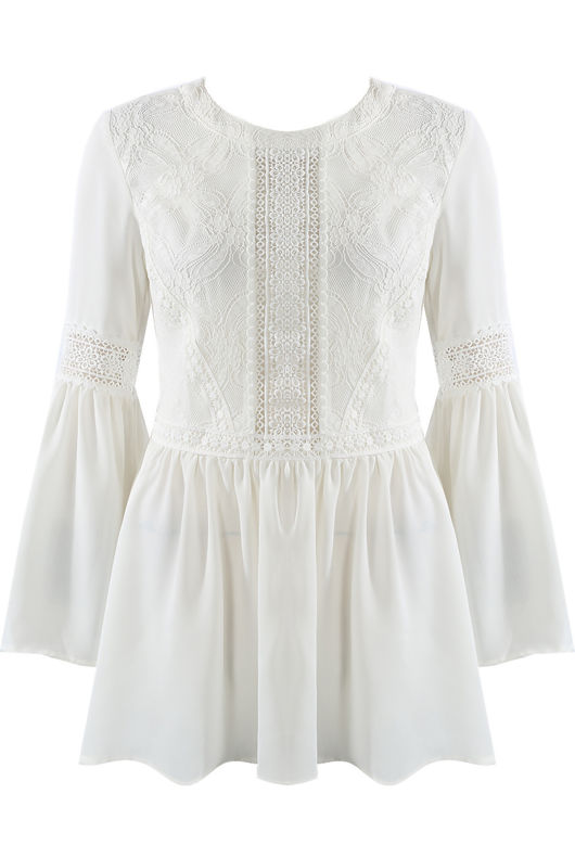 White Embroidered Bell Sleeve Swing Tunic