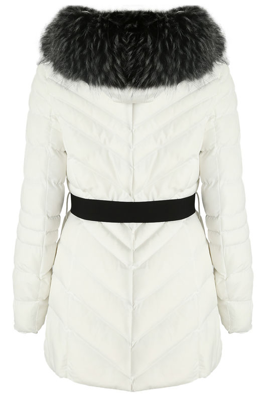 White Quilted Black Fur Hood Puffer Jacket