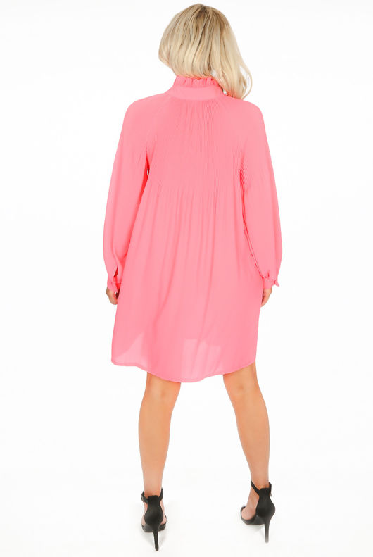 Fuchsia Ruched Tie Up Neck Dress