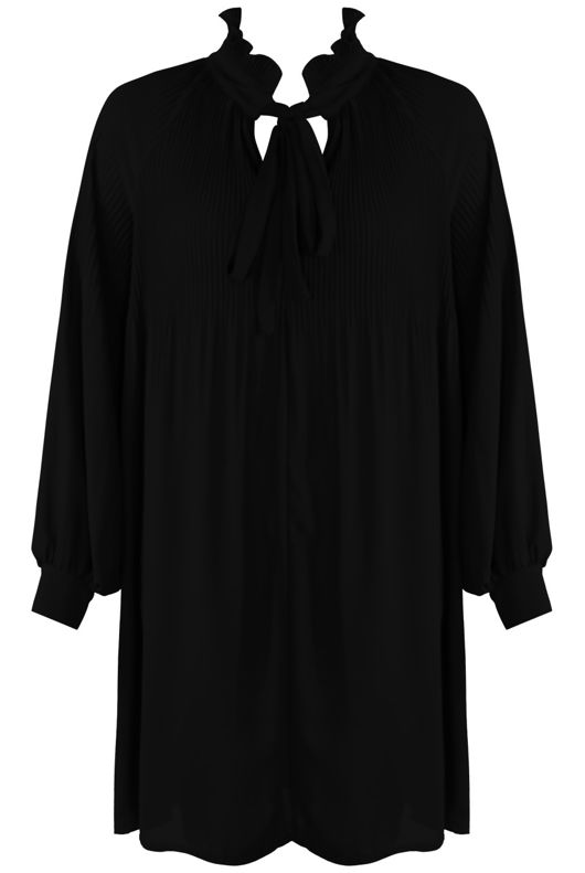 Black Ruched Tie Up Neck Dress