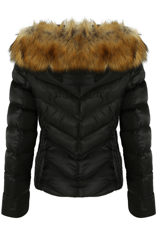 Black Quilted Jacket with Fur Hood