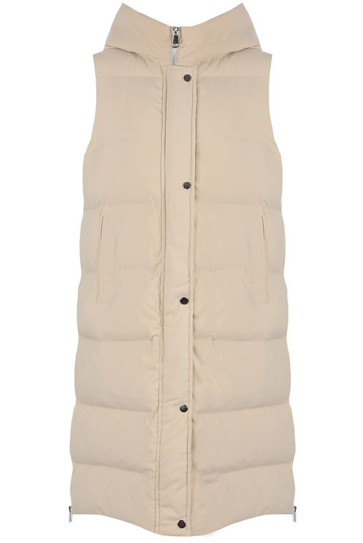 Beige Long Puffer Gilet with Hood