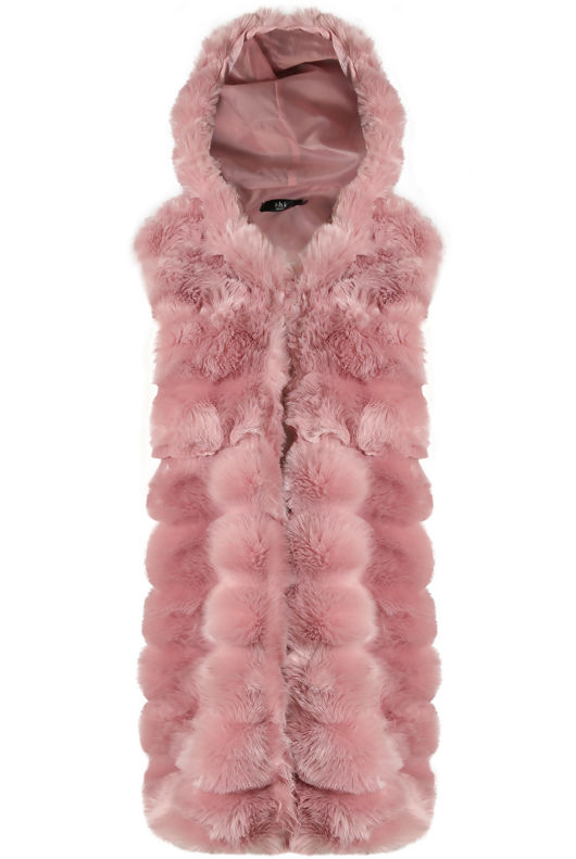 Rose Long Faux Fur Gilet with Hood