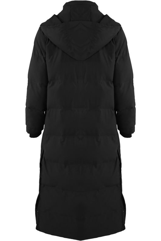 Black Longline Puffer Jacket With Hood