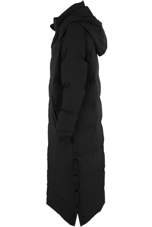 Black Longline Puffer Jacket With Hood