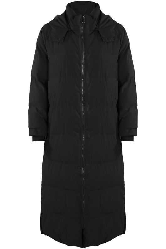 Black Longline Puffer Jacket With Hood