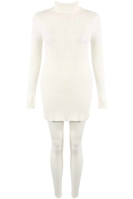 Black Ribbed Polo Neck Loungewear Set